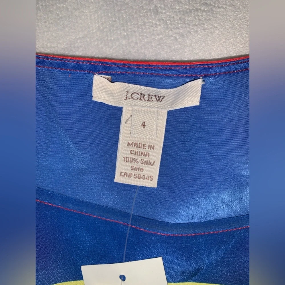 J. Crew Women's nautical Striped 100% silk blouse blue red yellow orange size 4